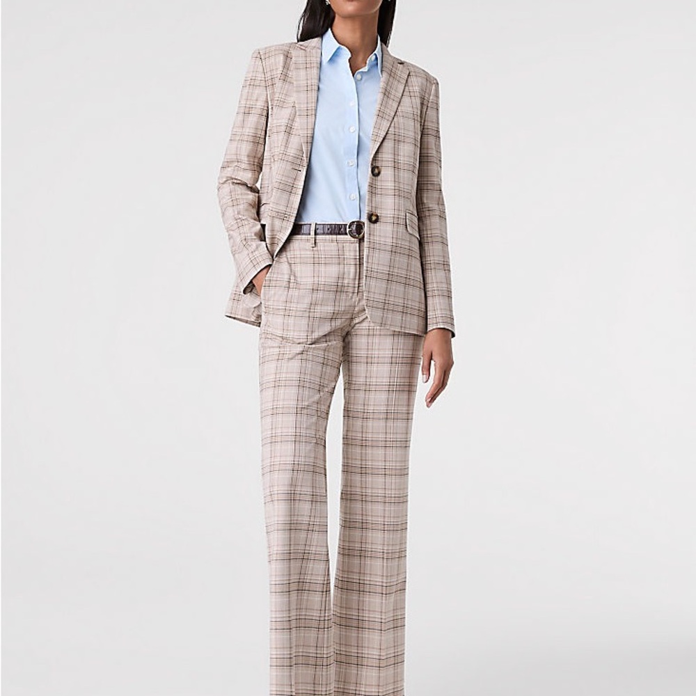 Ann Taylor Greenwich Blazer and Jayne Trouser Pant Suit in Tan Plaid